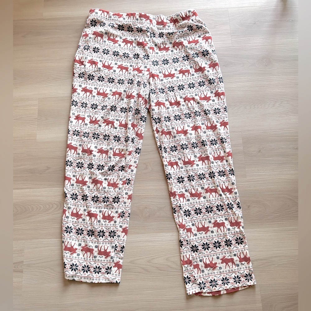 Pajama Lounge Pants Moose Snowflake Women’s Winter Festive Holiday L/XL NWOT